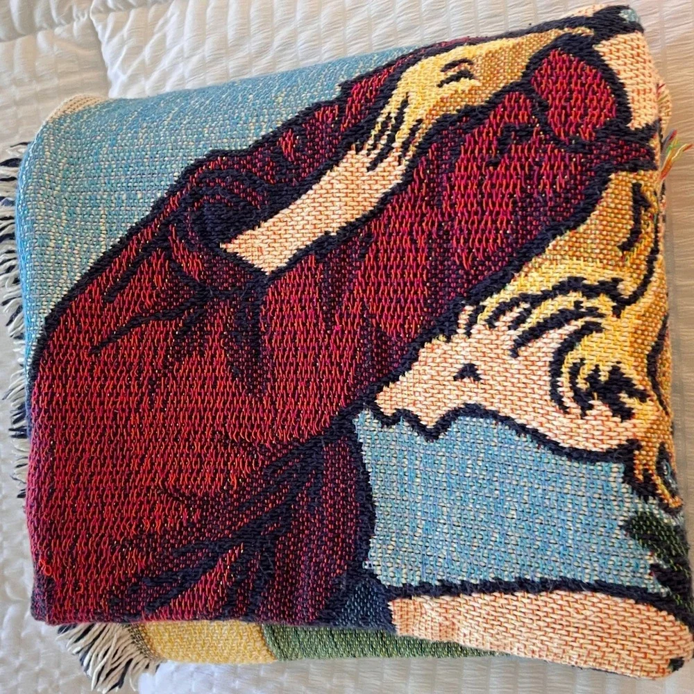 Vintage‎ Disney Classic Pooh Woven Tapestry Throw Blanket Christopher Robin USA